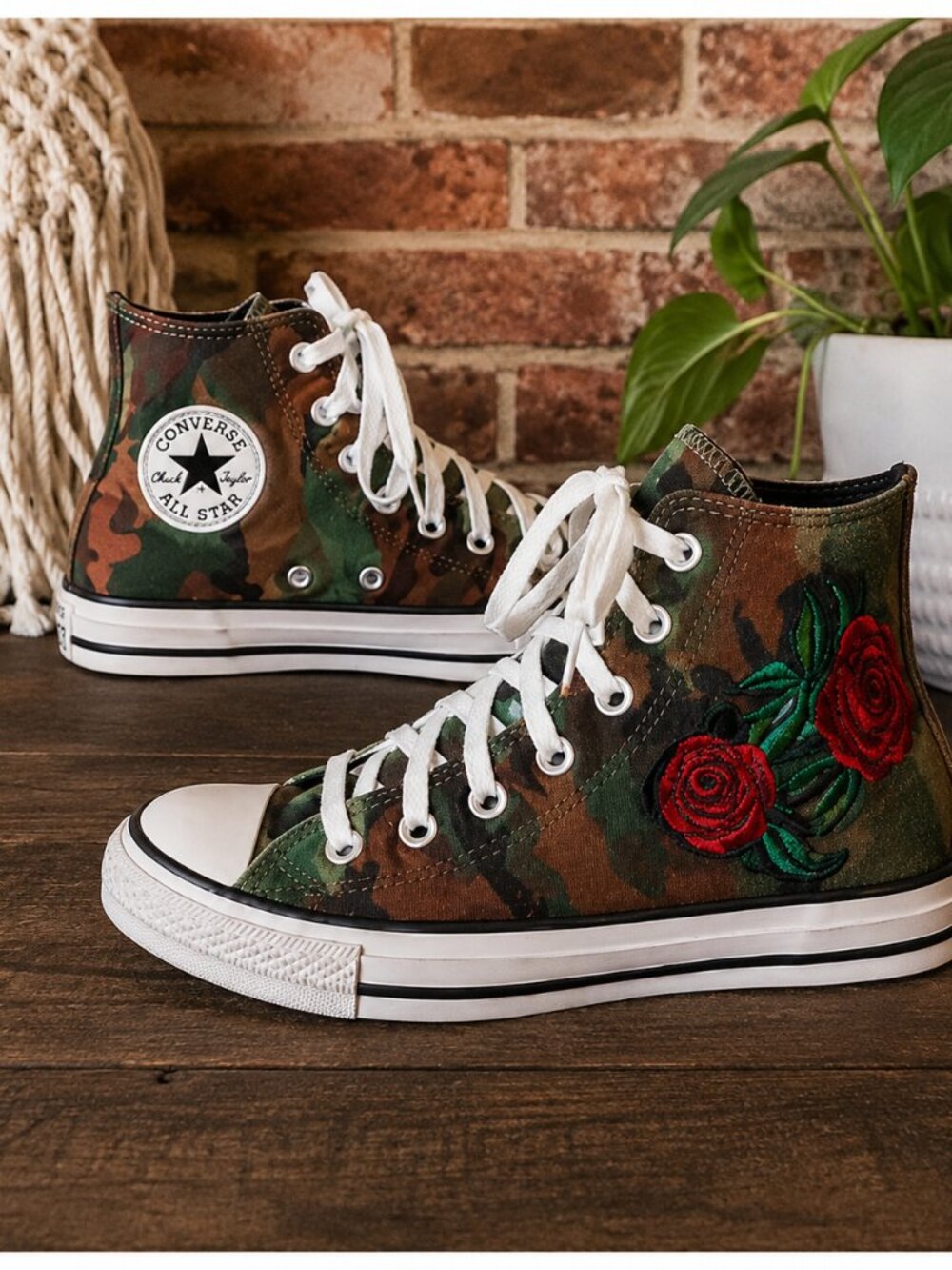 Converse Rose Camo High Tops | Grunge Floral Sneakers 7